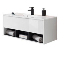 WASCHBECKENUNTERSCHRANK mit Waschbecken weiß Hochglanz, grau 100 cm - Weiß Hochglanz/Grau, Holzwerkstoff (100/44/47cm) - Furn.Design