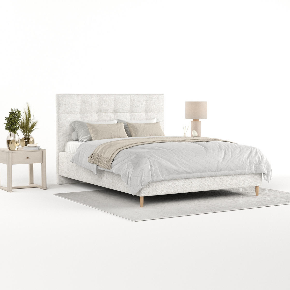 POLSTERBETT Cora 140/200 cm Creme im Neve Stoff - Creme/Naturfarben, Holz/Holzwerkstoff (140/200cm) - AltaBeds