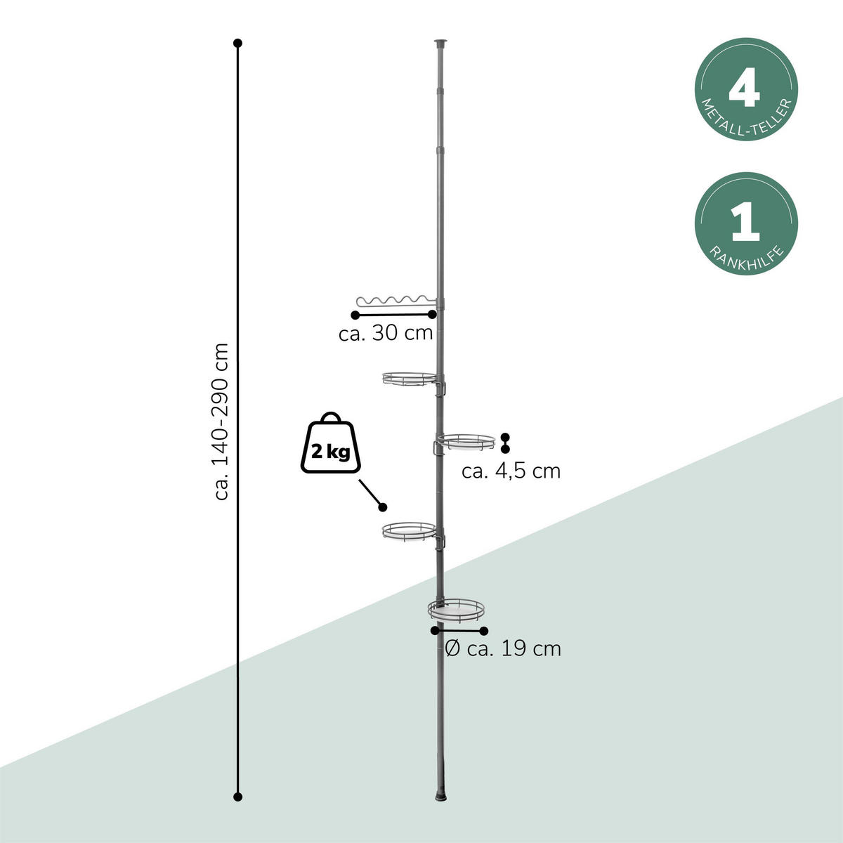 TELESKOP-BLUMENREGAL, grau - Grau, Metall (19/49/290cm) - bremermann