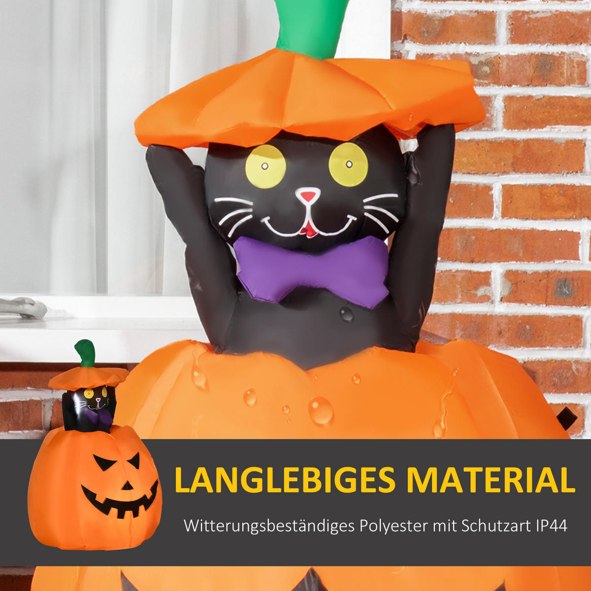 HALLOWEEN AUFBLASBARER KÜRBIS, Orange, Polyester-Gewebe - Orange, Kunststoff (64/115/76cm) - Outsunny