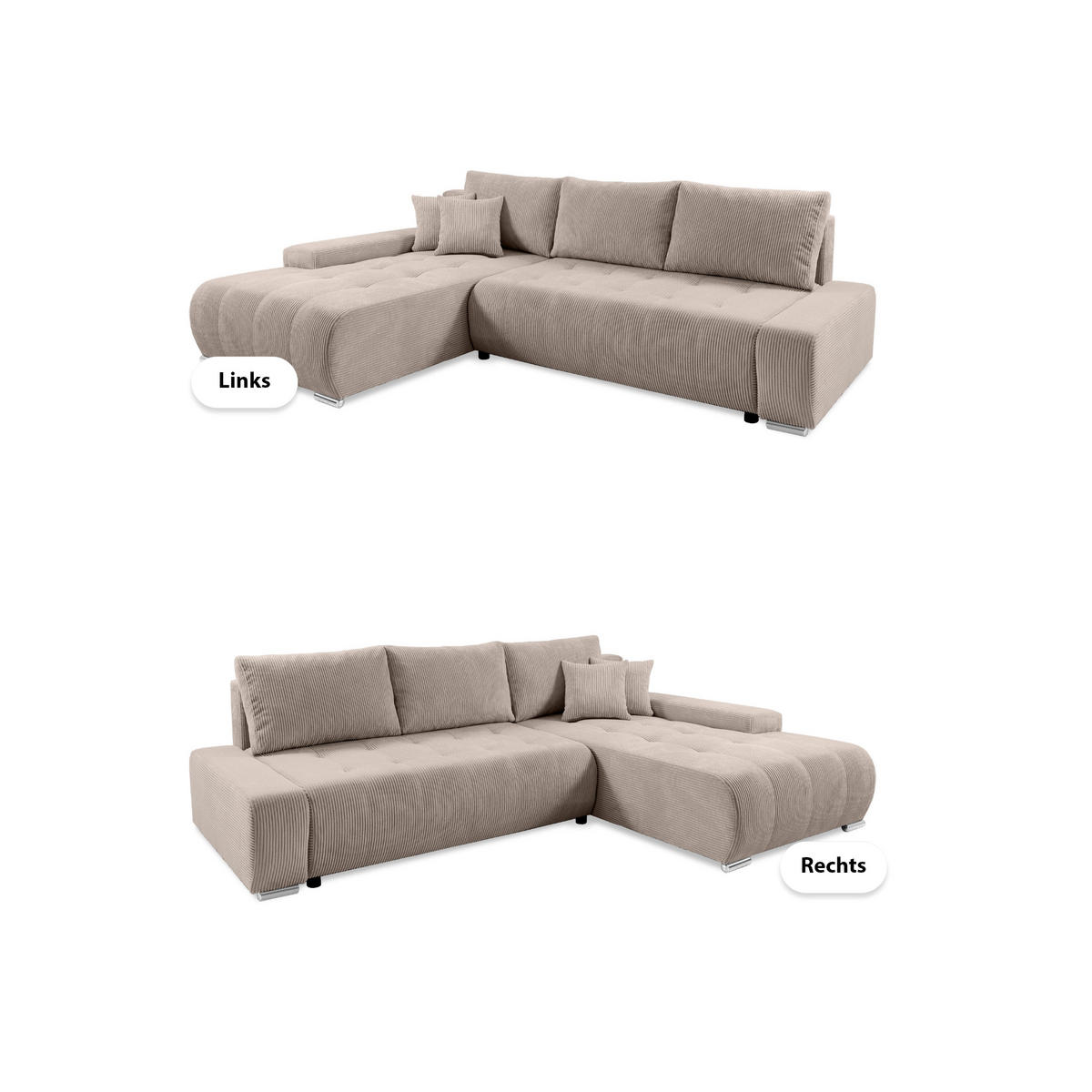 ECKSOFA mit Bettkasten Tragel L, Beige - Beige, Textil (185/265cm) - Meblito