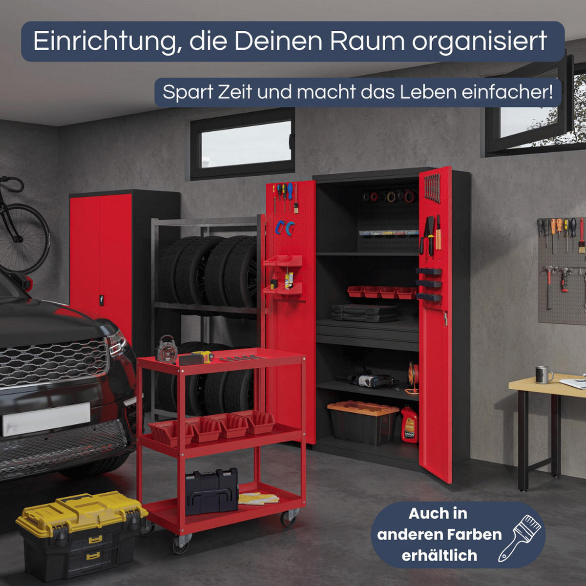 WERKZEUGSCHRANK mit Lochwand AESO 185x92x50cm Grau - Grau, Metall (92/185/50cm) - DELUKE