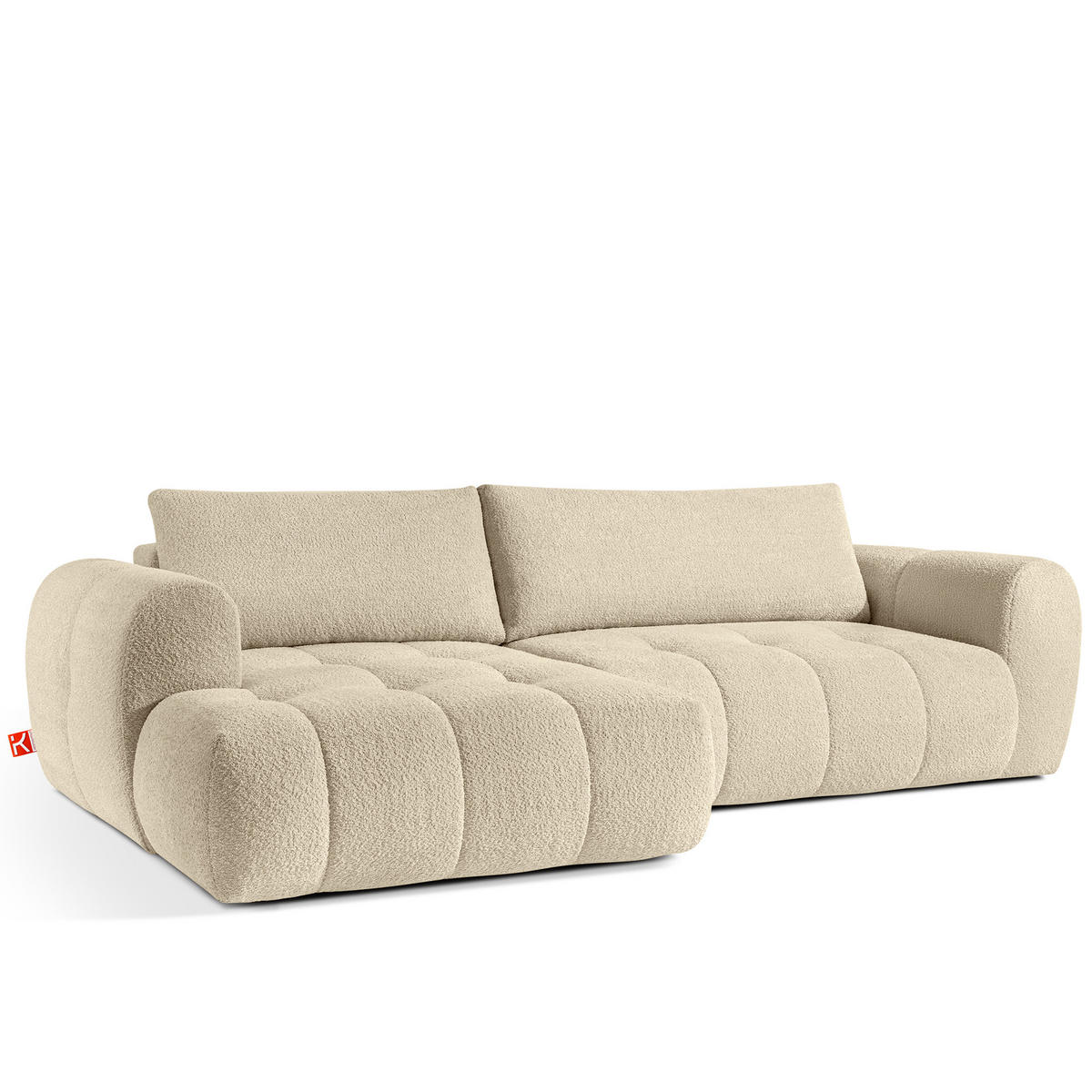ECKSOFA LINKS LIRA, Hellbeige, Bouclé - Beige, Holz/Holzwerkstoff (295/112cm) - KONSIMO®