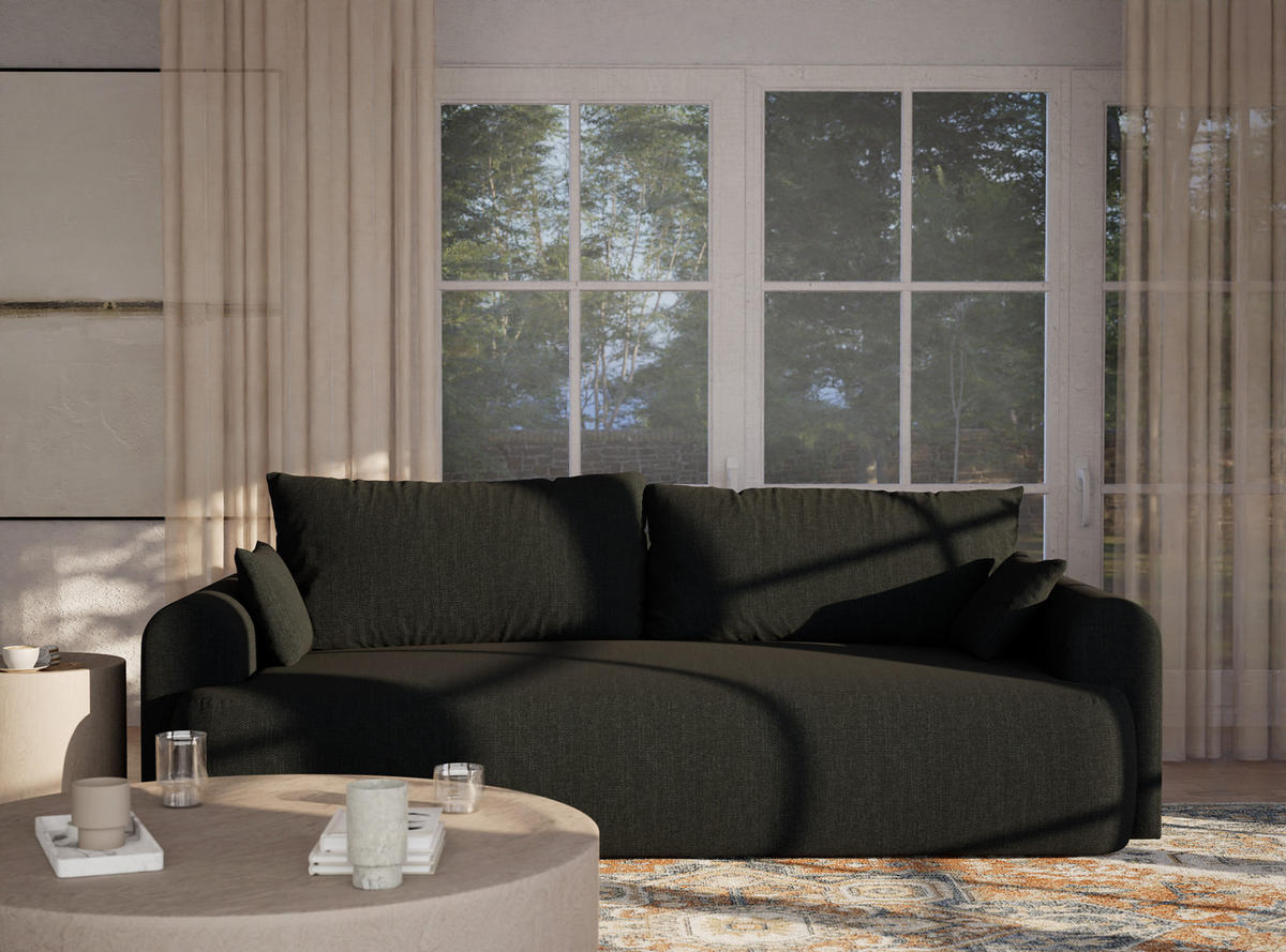 SOFA MIT SCHLAFFUNKTION Toluca Türkis Webstoff - Türkis/Schwarz, Holz/Holzwerkstoff (247/69/104cm) - Maison de Reve