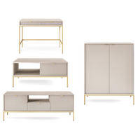 WOHNZIMMER-SET Nova Kaschmir / Gold 4-teilig - Kaschmir/Goldfarben, Holz/Holzwerkstoff (258/125/68cm) - Feldmann-Wohnen