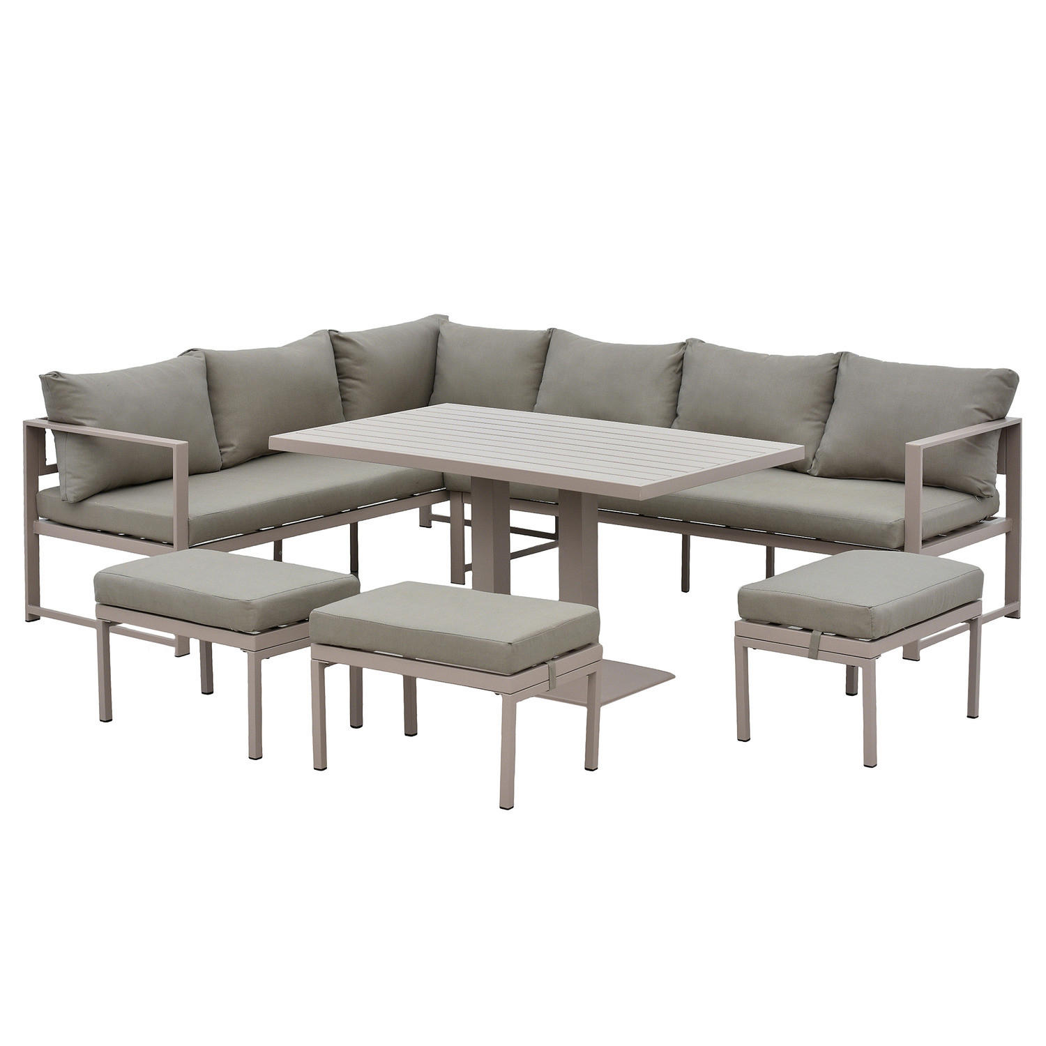 DINING-LOUNGESET - 6-teilig - Eisen / Polyester - Taupe, Textil/Metall - home24