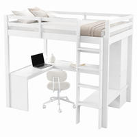 HOCHBETT mit Schreibtisch 140x200 cm Weiß mit Regalen und Kleiderschrank - Weiß, Holz (140/200cm) - Meubliv