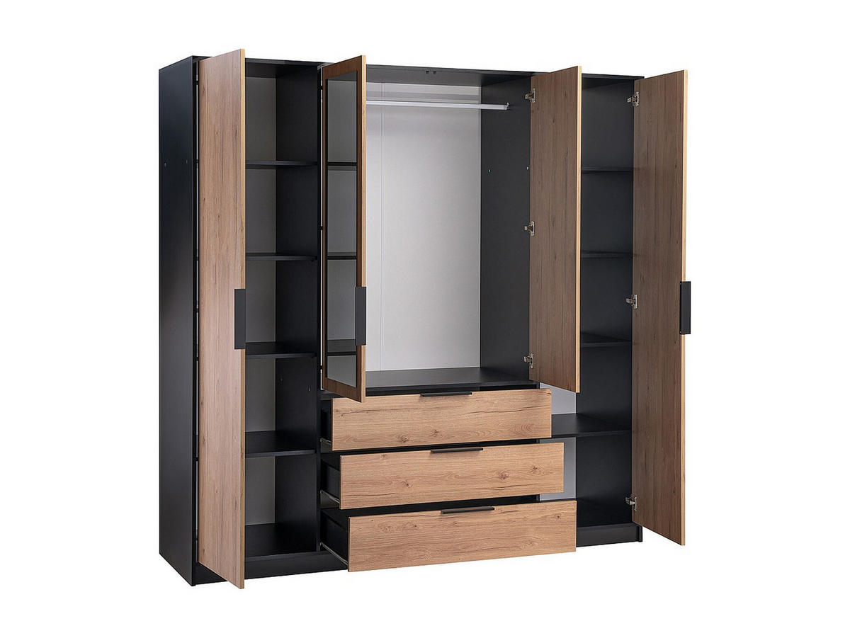 KLEIDERSCHRANK - 196 cm x 58 cm - holz - schwarz, naturfarben hell Lamiki - Schwarz/Naturfarben, Holz (196/200/58cm) - Vente-Unique