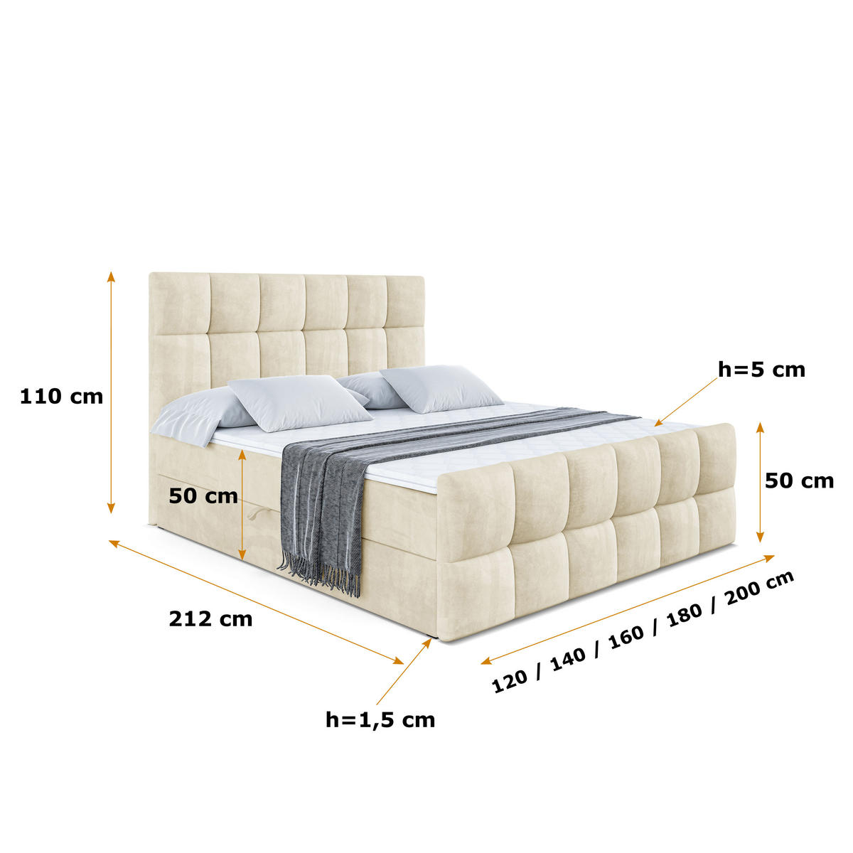 BOXBETT RICAR-Z - 140 x 200 - H3 - Beige - Beige, Holzwerkstoff (140/200cm) - ALTDECOR