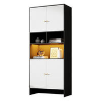 MEHRZWECKSCHRANK in Schwarz und Weiß mit LED-Beleuchtung für Wohnzimmer und Küche, B80/T40/H185 cm - Schwarz/Weiß, Holzwerkstoff/Metall (80/185/40cm) - STILVORA