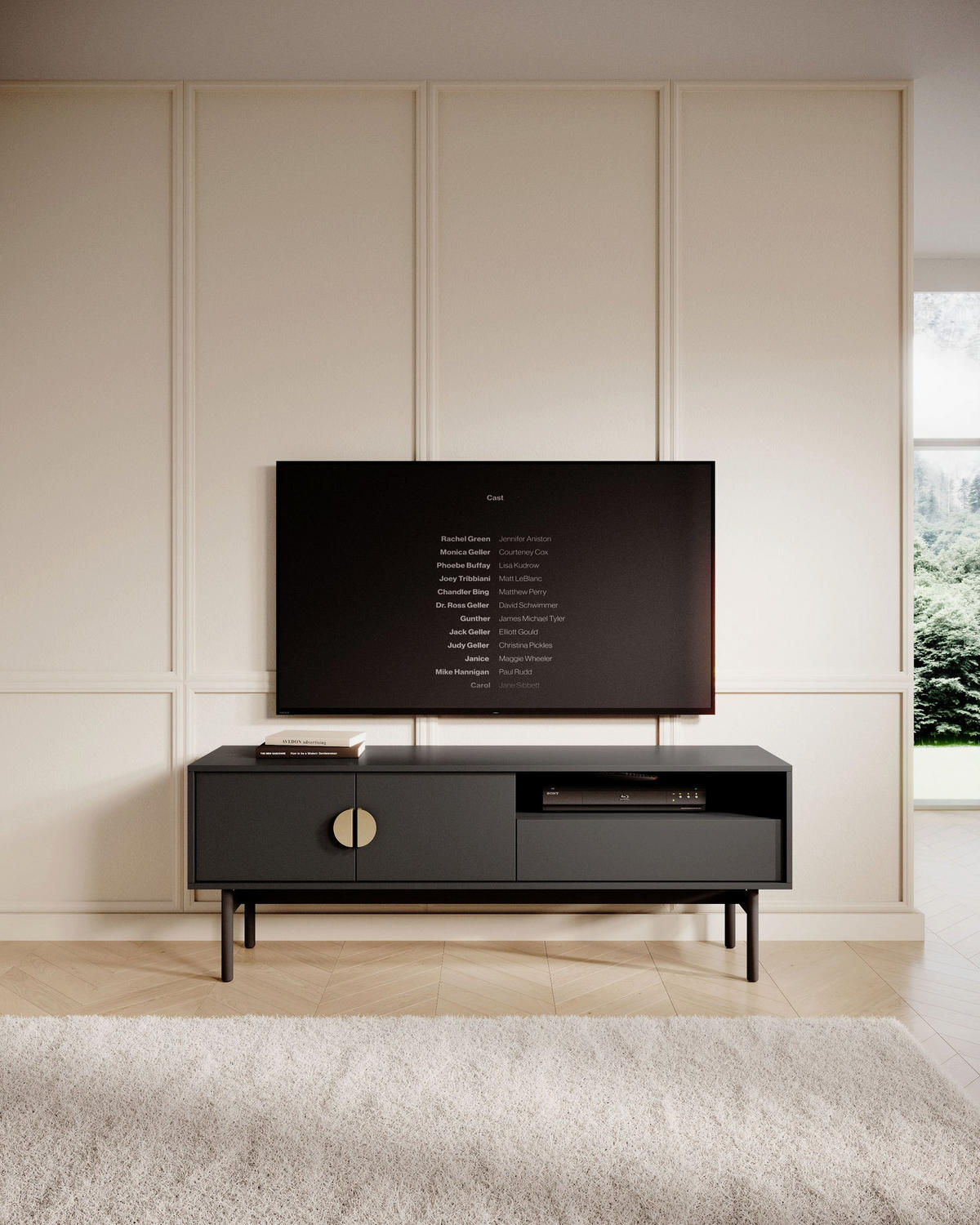 TV-LOWBOARD Stoon II SCHWARZ 154 CM - Goldfarben/Schwarz, Holzwerkstoff/Metall (154/57/38cm) - Selsey