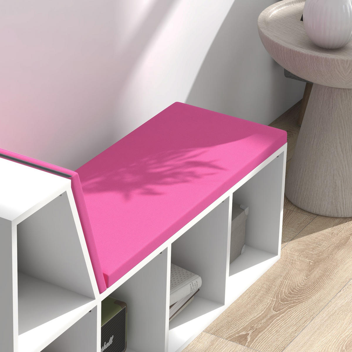 KINDERREGA DE-15551 108/30/60 cm, 5 Fächer, 2 Kissen Weiß/Rosa - Pink, Holzwerkstoff (108/60/30cm) - ComfortXL