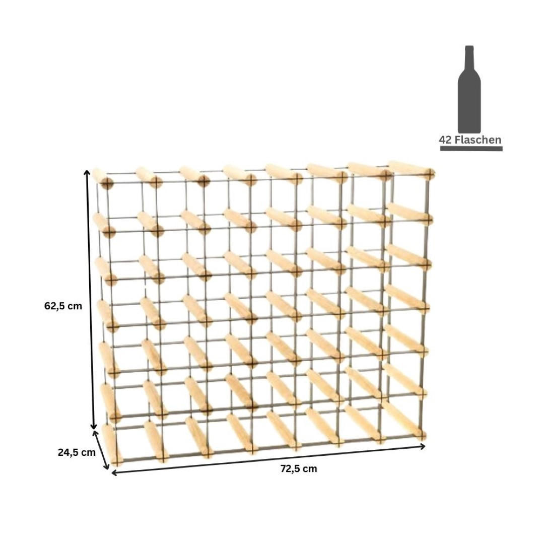 WEINREGAL Vinotega Mod Metal 62,5x72,5x24,5 cm 7x6 Flaschen Massives Kiefernholz Braun Geölt - Braun, Holz (72.5/62.5/24.5cm) - PROREGAL
