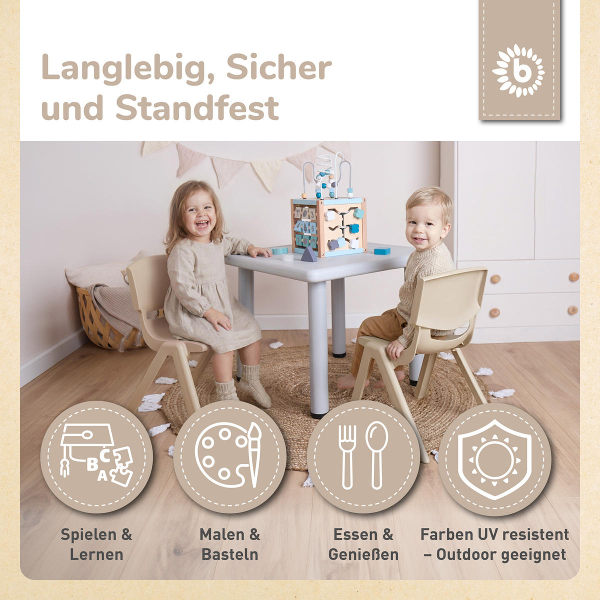KINDERSTUHL ab 1 jahr bis 80 kg belastbar stapelbar drinnen draußen gartenstuhl kinder-stuhl kinderzimmer klapp - Gelb, Kunststoff (34/51.5/36cm) - Bieco Spielwaren