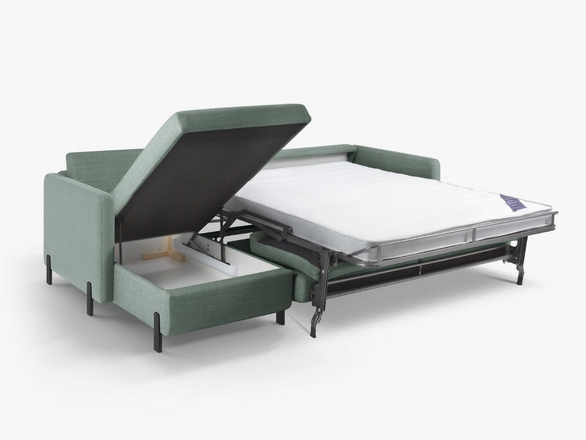 ECKSOFA ausklappbar links mit Container Gloria aus strukturiertem Stoff minze 5 Sitzplätze - Mintgrün, Textil (170/280cm) - Micadoni