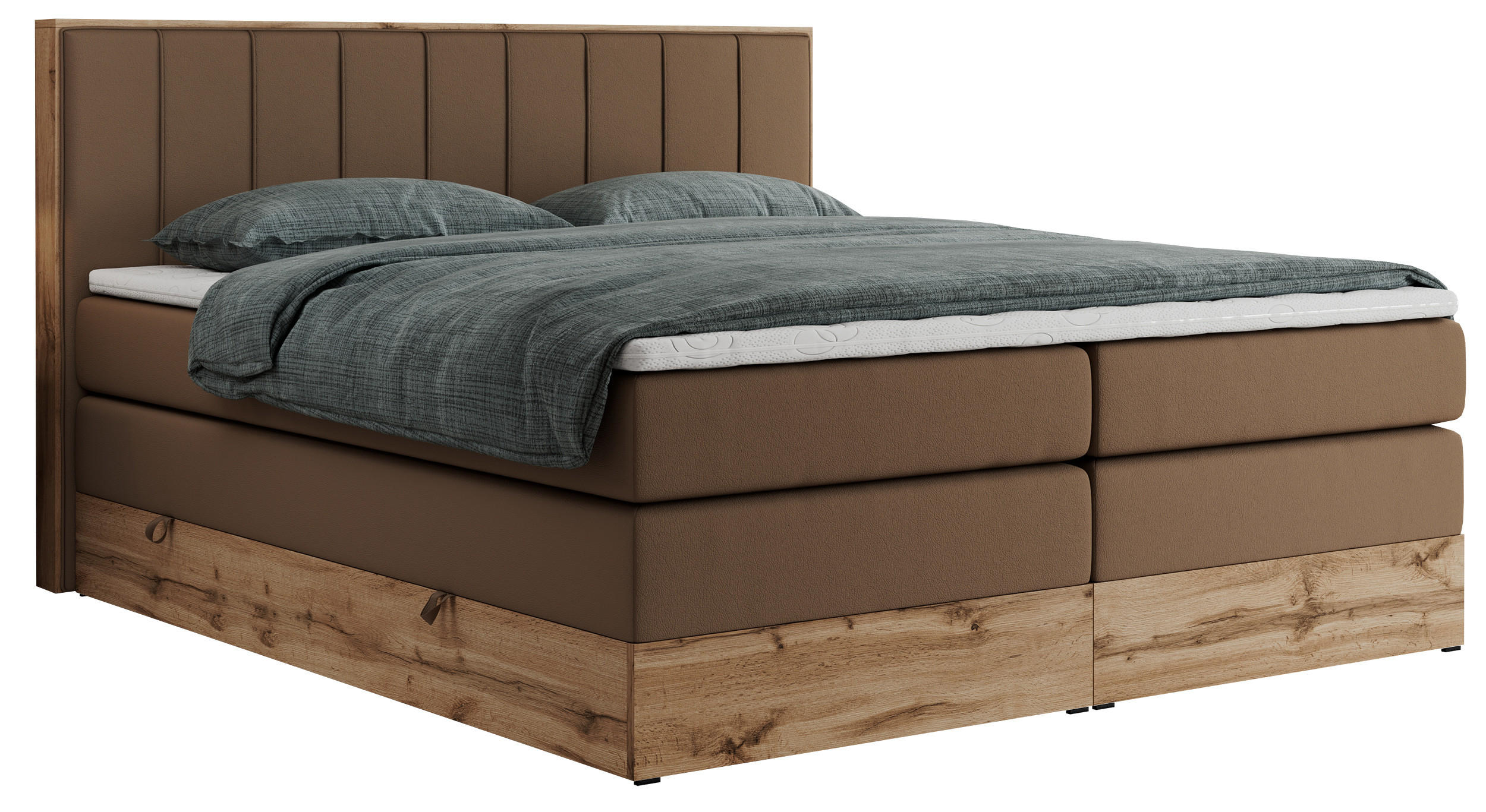 BOXSPRINGBETT BELLISSIMO KING 200/200 Braun Kunstleder - H3 - Braun, Holz/Textil (200/200cm) - MKS