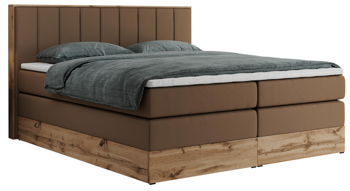 BOXSPRINGBETT BELLISSIMO KING 140/200 Braun Kunstleder - H3 - Braun, Holz/Textil (140/200cm) - MKS