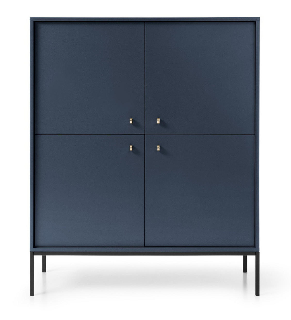 HOHE Kommode Monti, 4 Türen, 104 cm, Marineblau + Schwarz - Schwarz/Dunkelblau, Holz/Metall (104/126/39cm) - Emporius