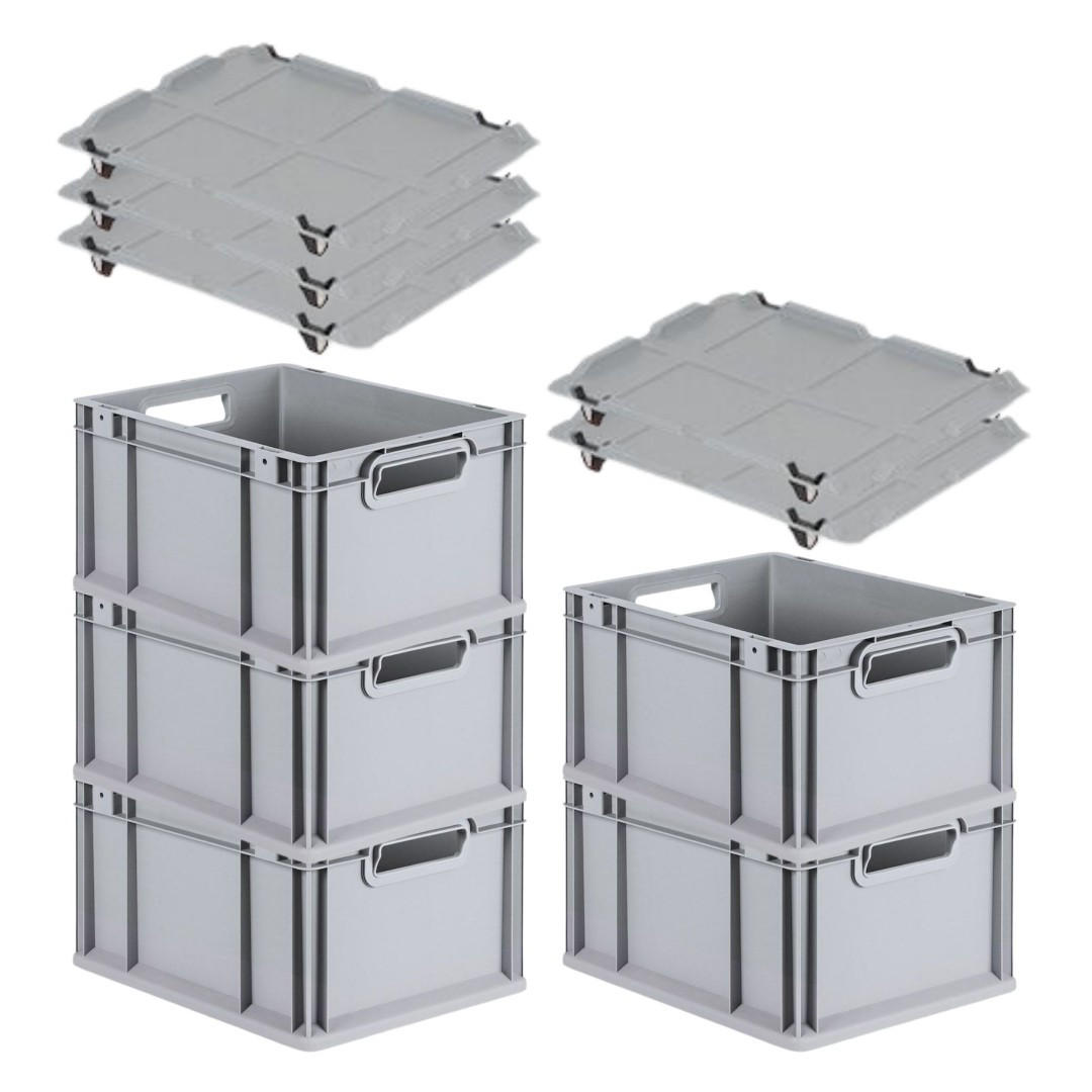 EUROBOX 5x Nextgen Economy Mit Auflagedeckel Grau/Schwarz Griffe Offen 20 Liter - Schwarz, Kunststoff (30/22/40cm) - PROREGAL