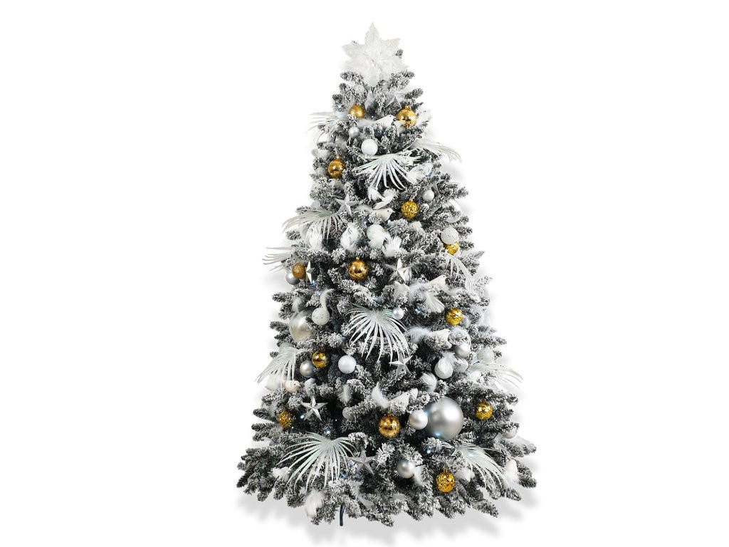 WEIHNACHTSBAUM künstlicher 240 cm, POLAR GOLD, mit 163-teiligem Weihnachtsbaumschmuck, inkl. Metallständer und Aufbewahrungsbox - Silberfarben/Goldfarben, Kunststoff/Metall (137/240cm) - LAALU