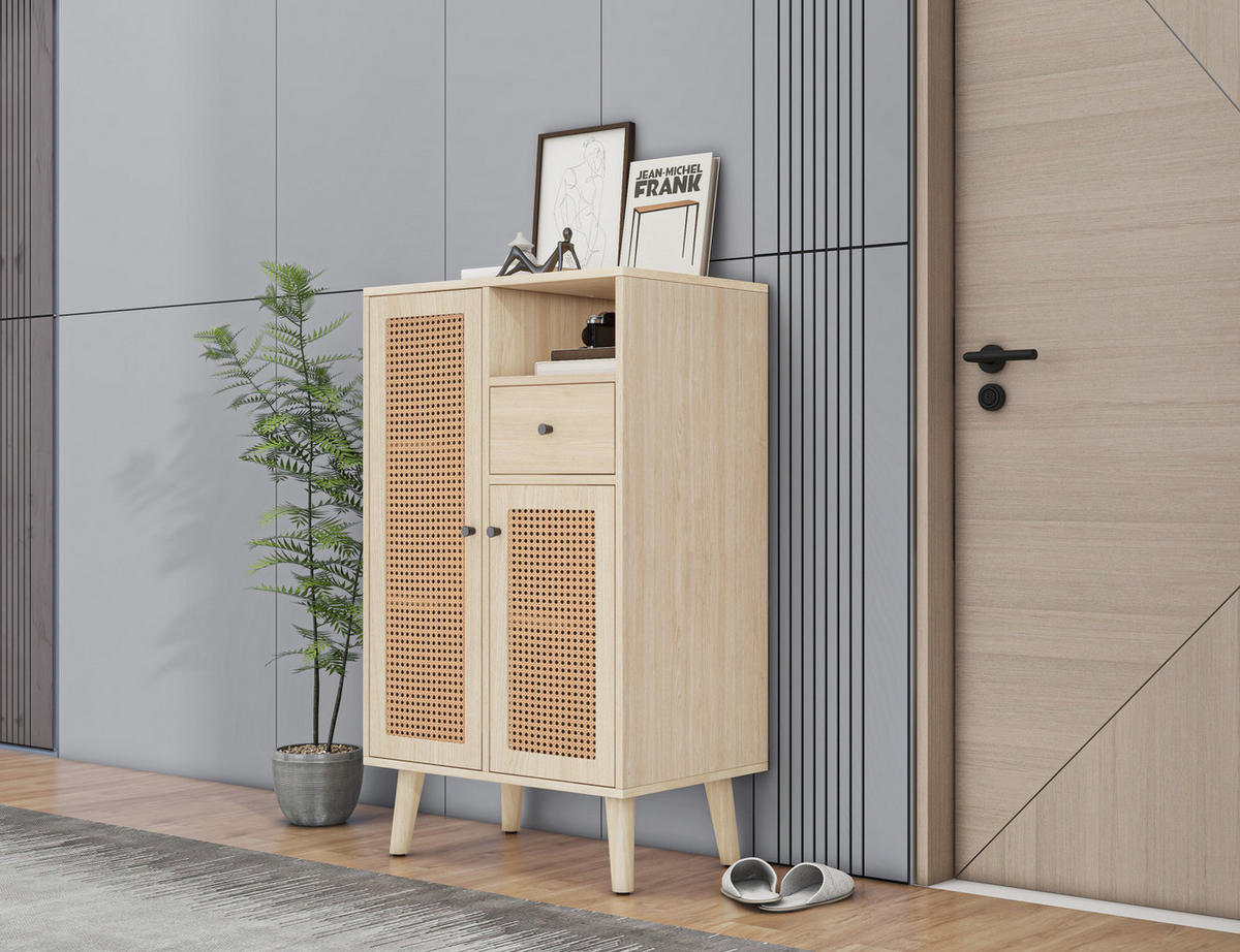 KOMMODE 60/40/101 cm aus Spanplatte mit 2 Rattantüren und Schublade Eichefarben - Eichefarben, Holzwerkstoff (60/101/40cm) - Modenvie