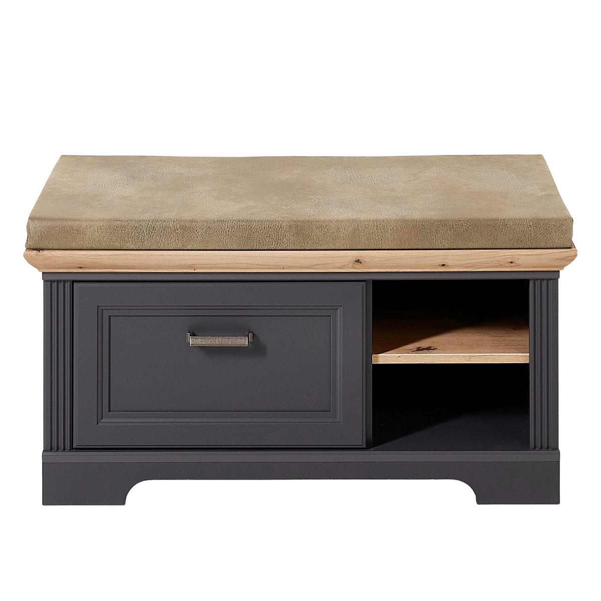 GARDEROBENBANK - Microfaser / MDF - Graphitfarben, Holzwerkstoff/Metall (93/49/41cm) - home24