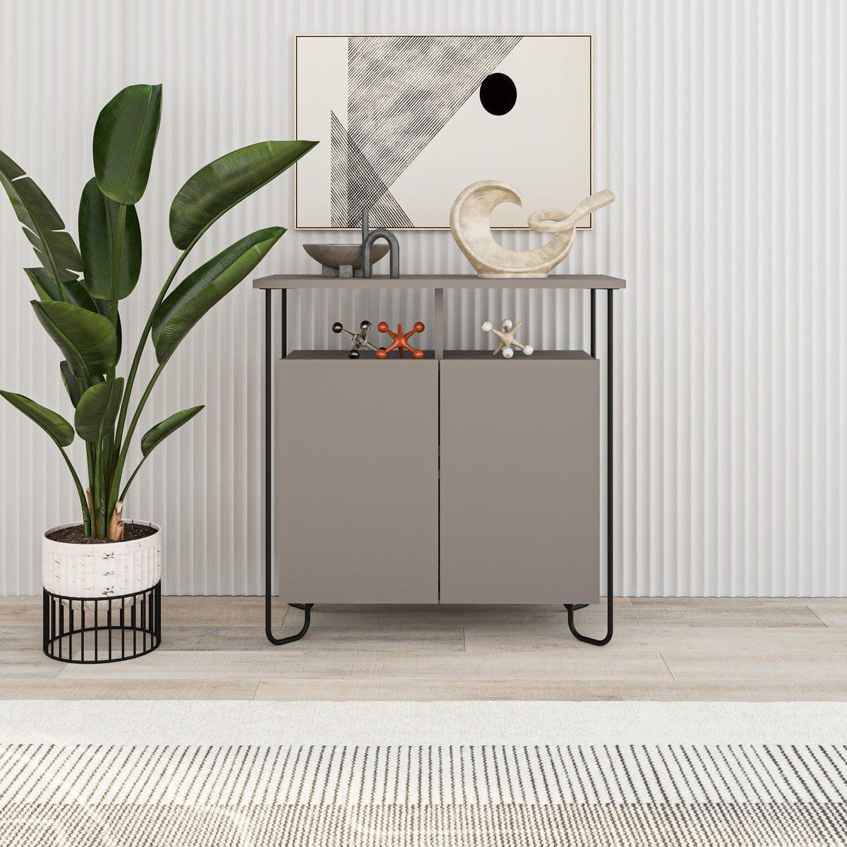 SIDEBOARD 2 Türen mit Metallfüßen B80 cm - DILLY - Braun, Holzwerkstoff (40/80/25.2cm) - Calicosy