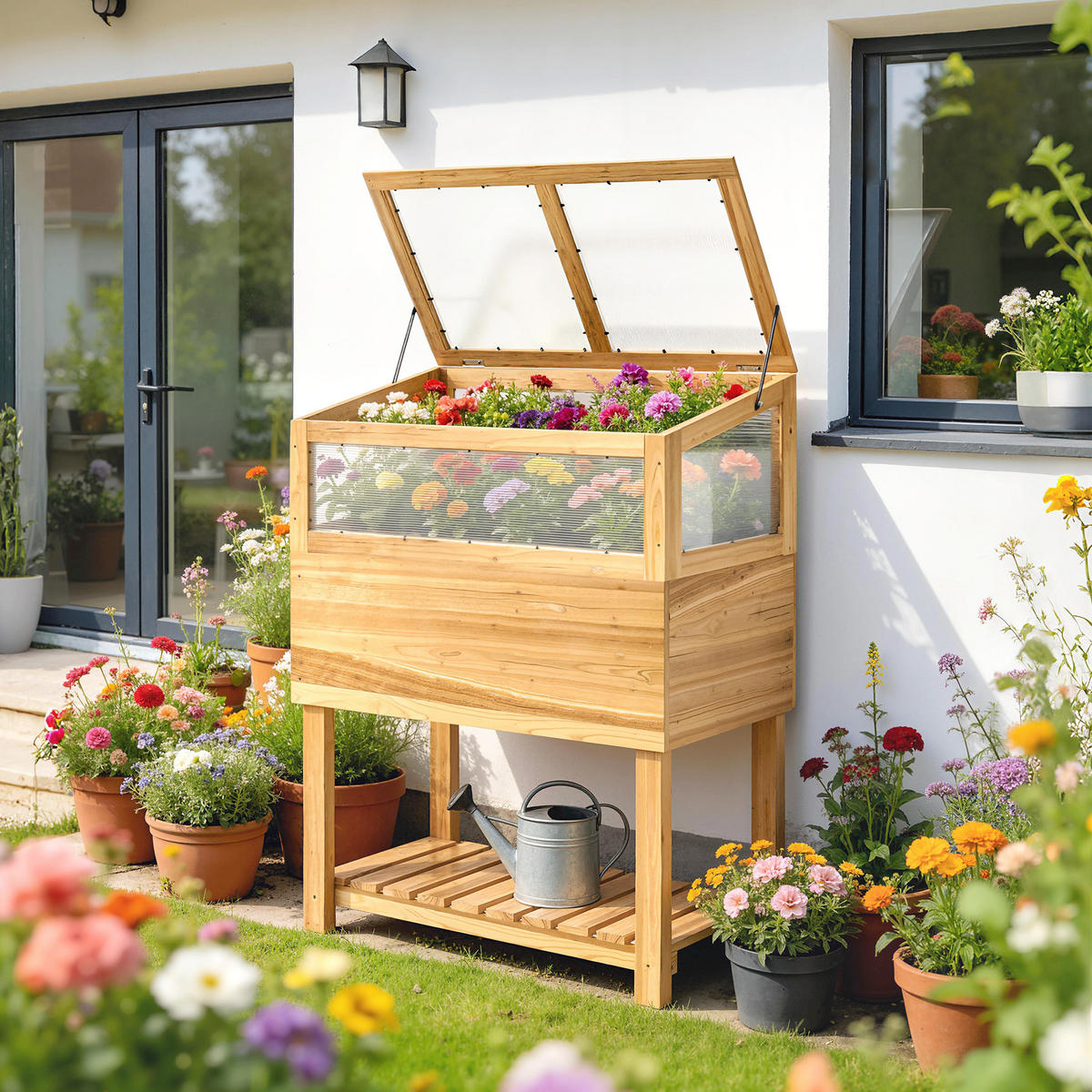 HOCHBEET mit Frühbeetaufsatz aus Tannenholz Braun - Naturfarben, Holz (45/108.5/80cm) - Outsunny