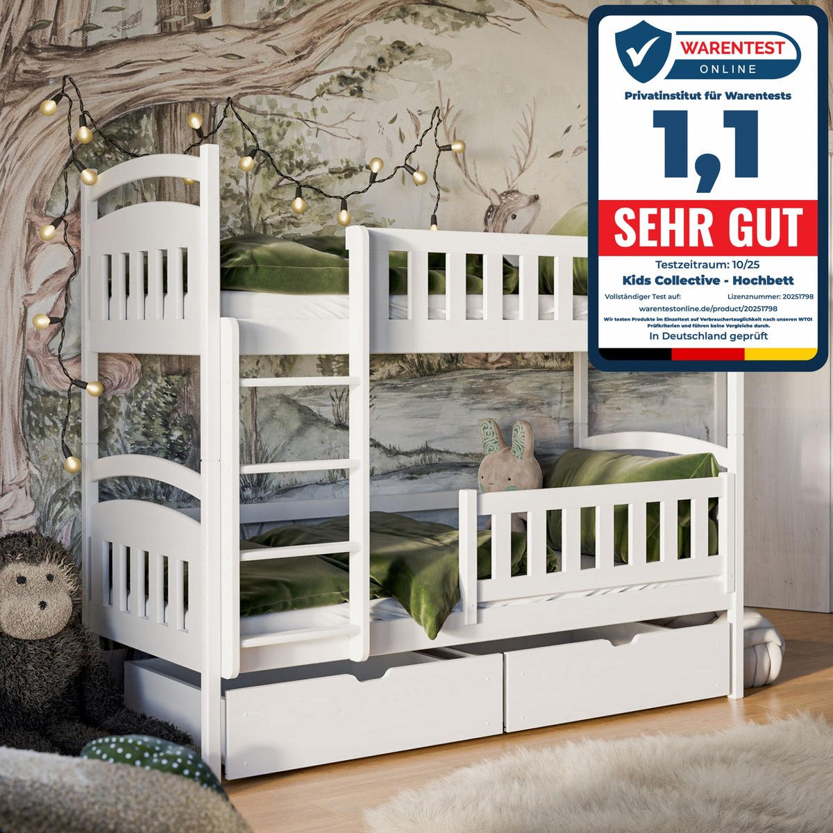 ETAGENBETT 90x200 cm mit 2 Schubladen in weiß - Weiß, Holz (90/200cm) - Kids Collective