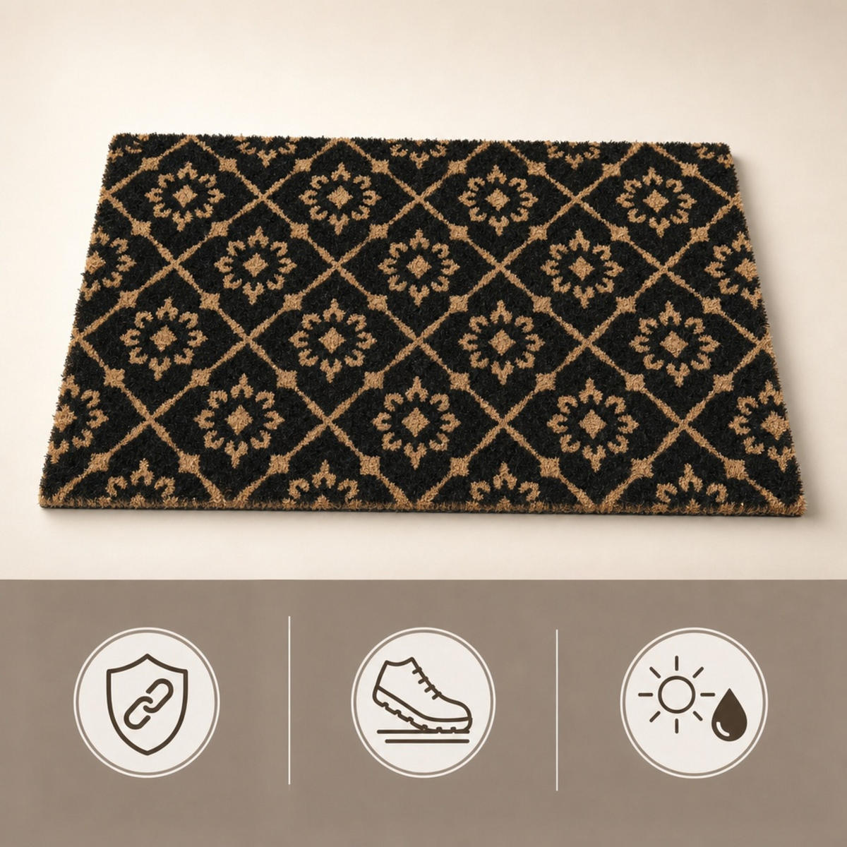 ROHOŽKA Přírodní Černá kokosové vlákno protiskluzová 60x40 cm - černá, textil/plast (60/40cm) - Relaxdays