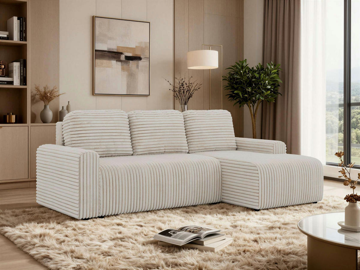 ECKSOFA NESSARO L Beige Cord - Rechts Seite - Beige/Schwarz, Kunststoff/Textil (151/244cm) - MKS