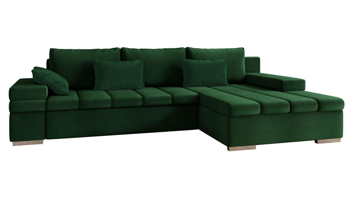ECKSOFA Bangkok, Seite: Rechts - Waldgrün/Silberfarben, Holz/Textil (310/175cm) - MIRJAN24