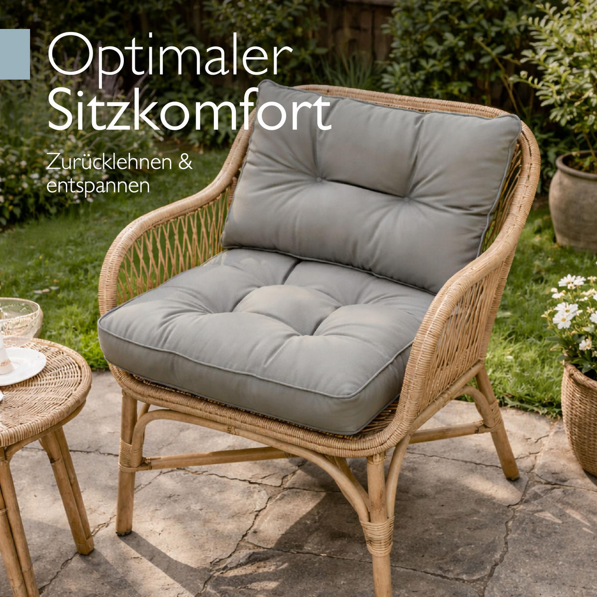 LOUNGEKISSEN Flair Outdoor Sitz 60x60x10cm mit Rücken 60x40x12cm Hellgrau (2tlg) - Hellgrau, Textil (60/60cm) - Beautissu 