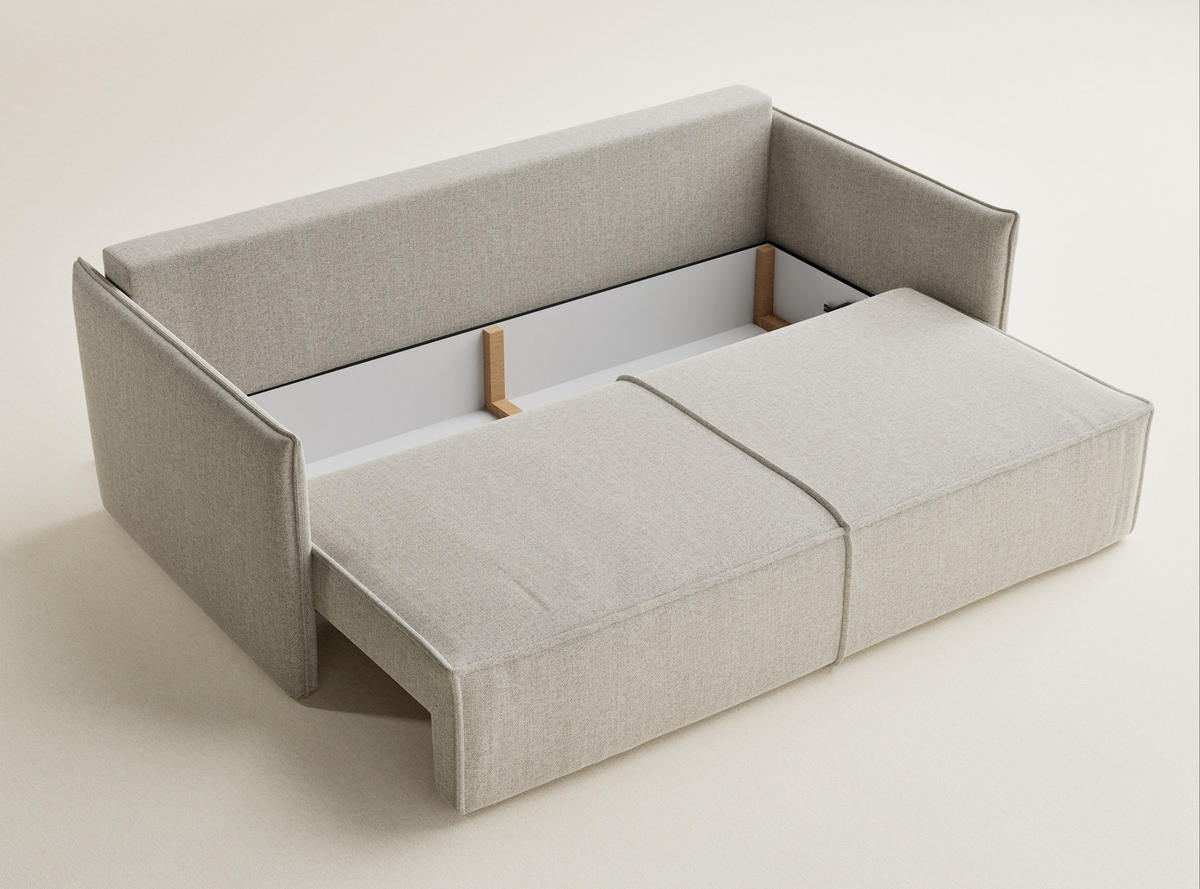 SOFA MIT SCHLAFFUNKTION Obra Beige Webstoff - Beige/Schwarz, Holz/Holzwerkstoff (220/70/107cm) - Maison de Reve