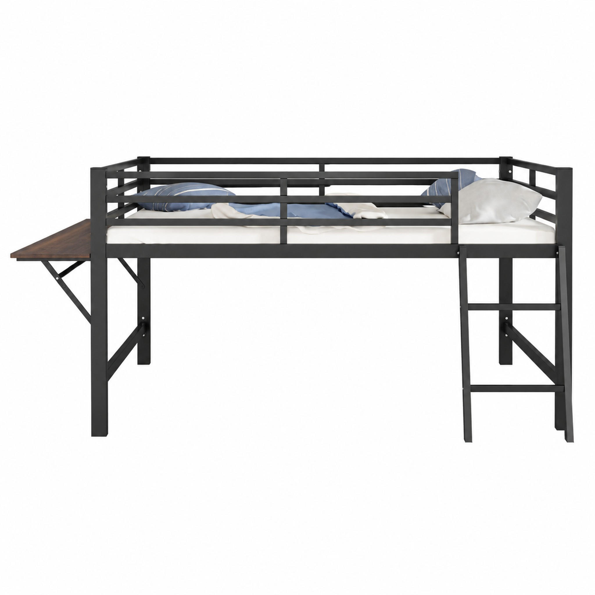 BETT mit Schreibtisch und Leiter 140x200 cm Metall Black - Schwarz, Metall (140/200cm) - Meubliv