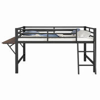 BETT mit Schreibtisch und Leiter 140x200 cm Metall Black - Schwarz, Metall (140/200cm) - Meubliv
