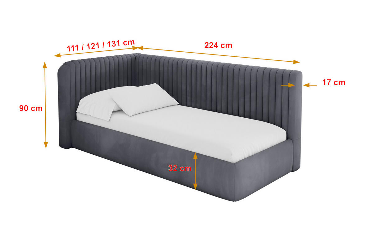 EINZELLBETT Jugendbett mit Bettkasten und Matratze H3/H4, Rechts - AURY 80x200 Dunkelgrau - Titanfarben, Holzwerkstoff/Textil (80/200cm) - ALTDECOR