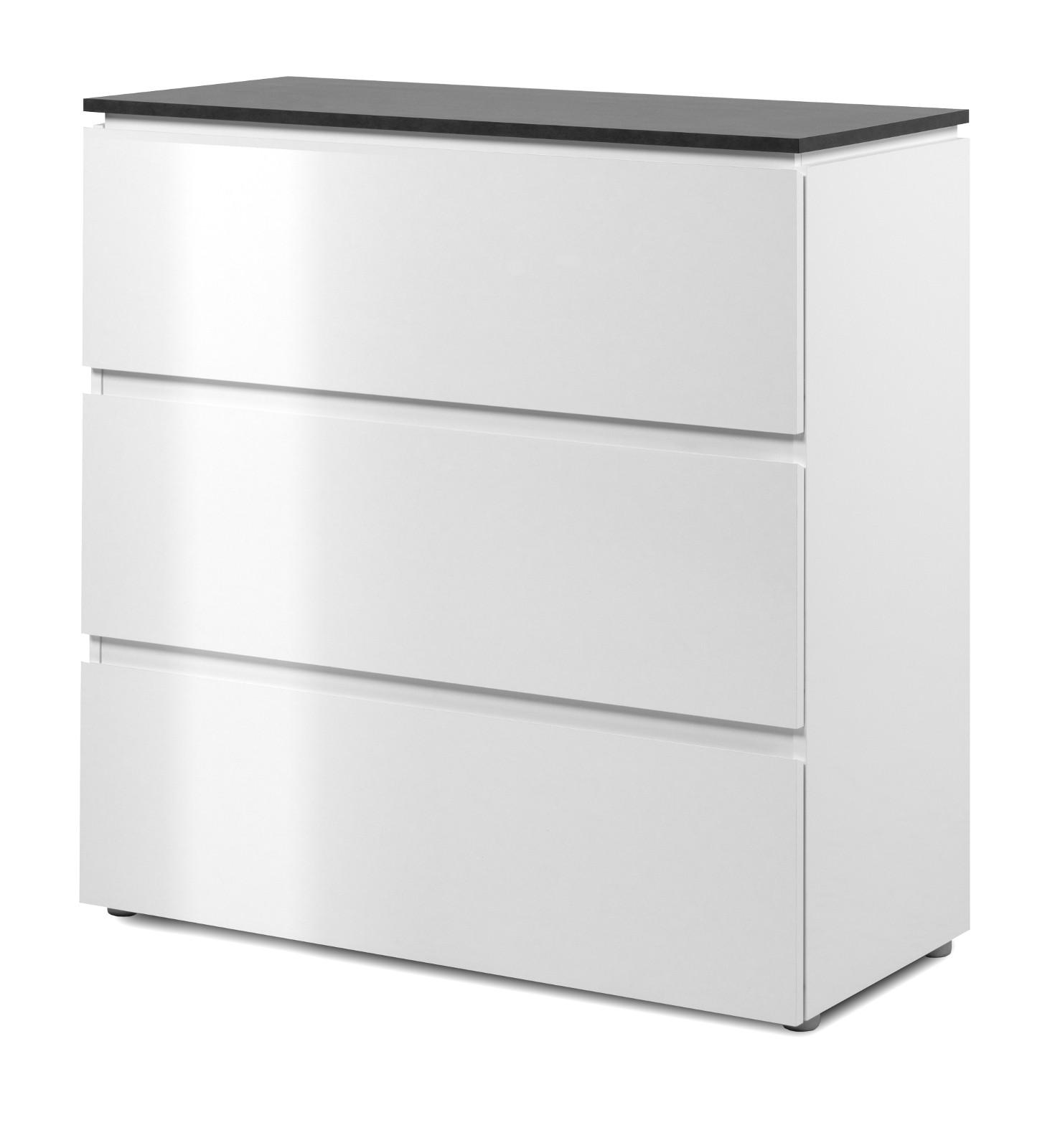 SCHUBLADENKOMMODE weiß Glanz, grau 89 cm, Kommode mit 3 Schubkästen - Schwarz/Weiß, Holzwerkstoff/Kunststoff (88.5/92/40cm) - Furn.Design