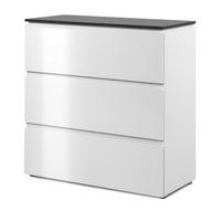 SCHUBLADENKOMMODE weiß Glanz, grau 89 cm, Kommode mit 3 Schubkästen - Schwarz/Weiß, Holzwerkstoff/Kunststoff (88.5/92/40cm) - Furn.Design