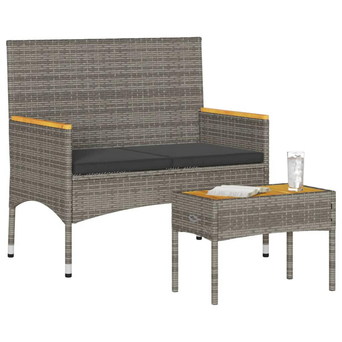 GARTENBANK 2-Sitzer mit Kissen und Tisch Grau Poly - Grau, Kunststoff (90/85/90cm)