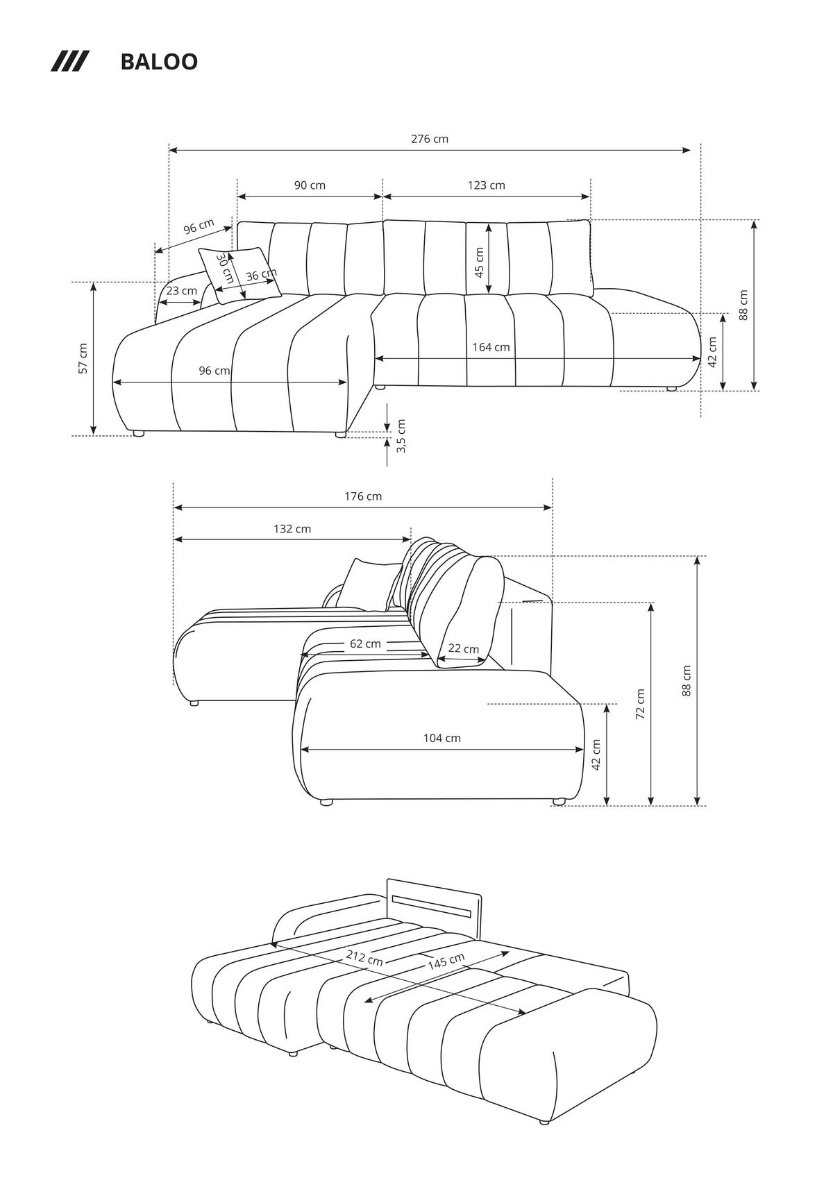 ECKSOFA BALOO mit Schlaffunktion 297x180 cm, Dunkelbraun, Links - Dunkelbraun, Holz/Textil (176/276cm) - DomoHome
