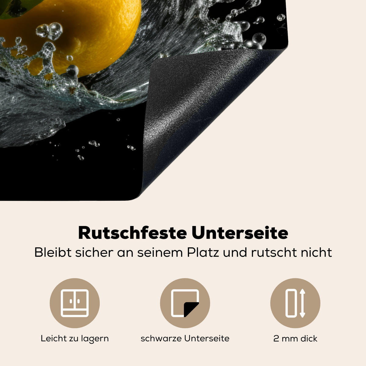 HERDABDECKPLATTE Zitrone - Obst - Gelb - Schwarz 75x52 cm - Gelb, Kunststoff (75/52/0.2cm) - MuchoWow