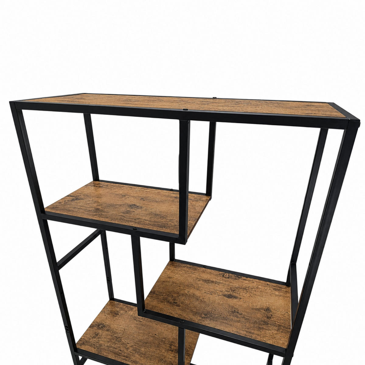 REGAL Holzoptik Metall Dunkelbraun Schwarz asymmetrisch 75x30x155 cm - Dunkelbraun/Schwarz, Holzwerkstoff/Metall (75/155/30cm) - Begryf