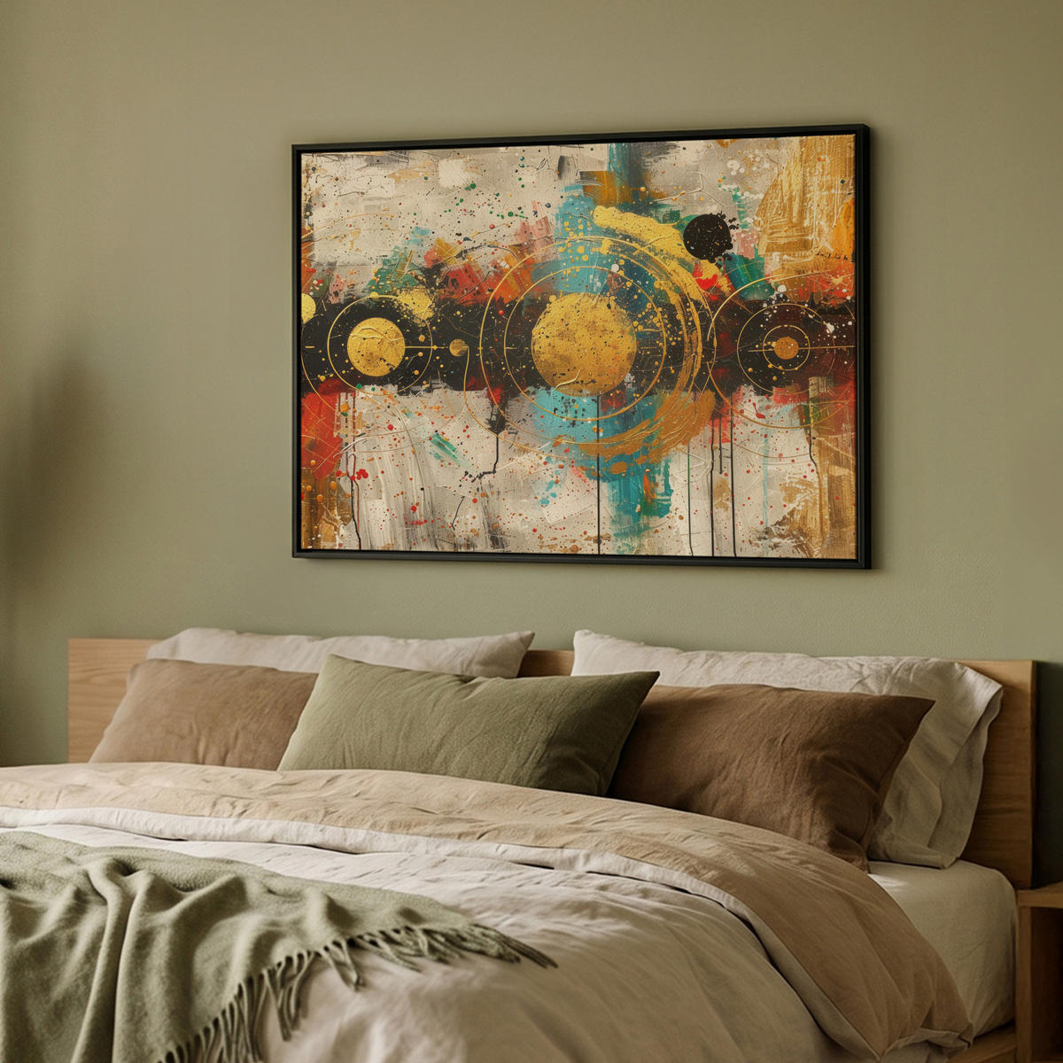 LEINWAND Bilder mit Rahmen - Abstrakt - Kunst - Gold - Modern - 100x70 - Multicolor, Textil (100/70cm) - MuchoWow