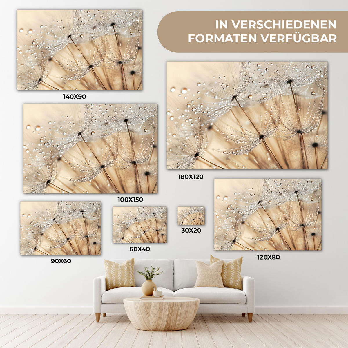 LEINWANDBILD Löwenzahn - Abstrakt - Natur - Beige Groß 140x90 cm - Braun, Textil (140/90cm) - MuchoWow