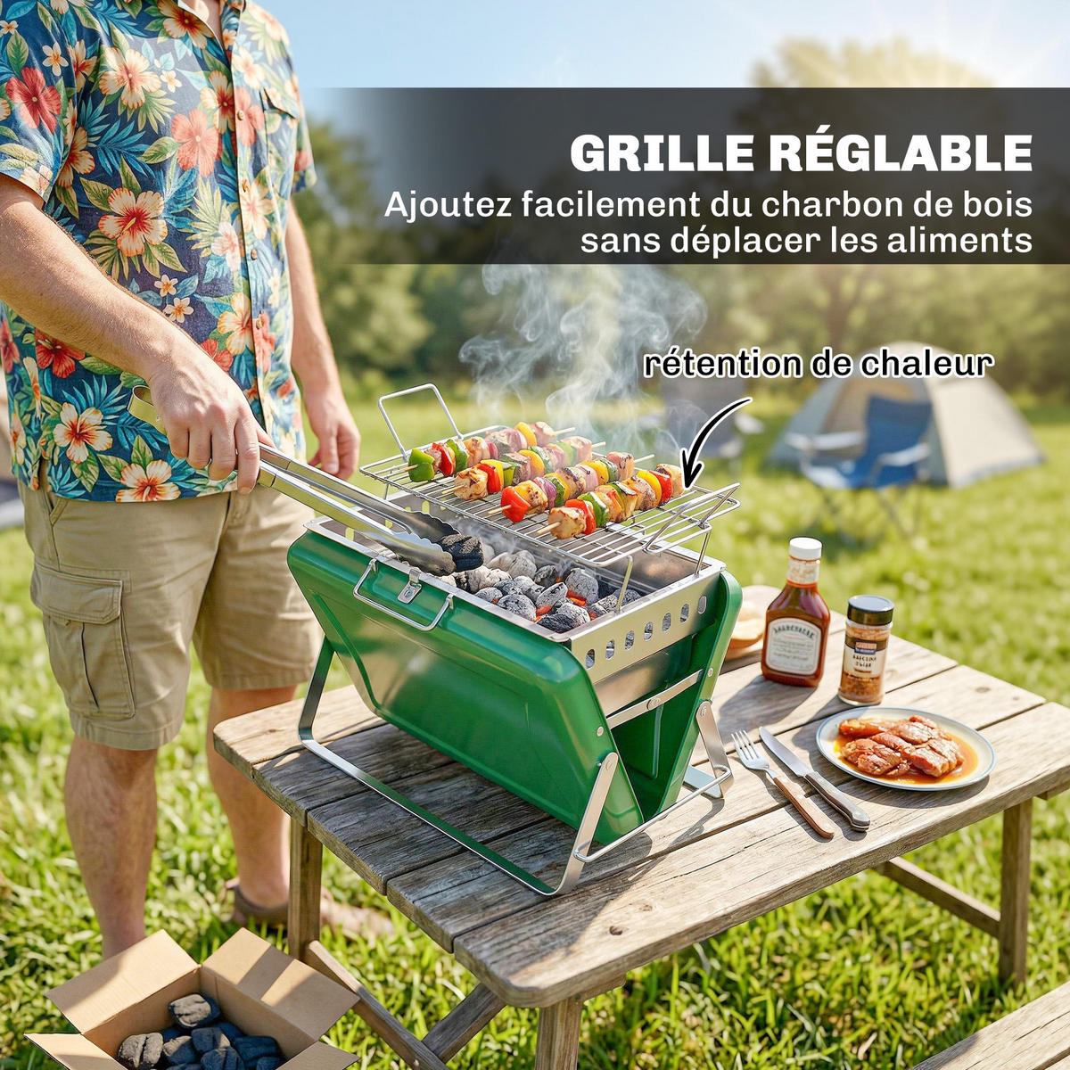 HOLZKOHLEGRILL DE-18272 Grün - Grün, Metall (28/25.5/40cm) - ComfortXL