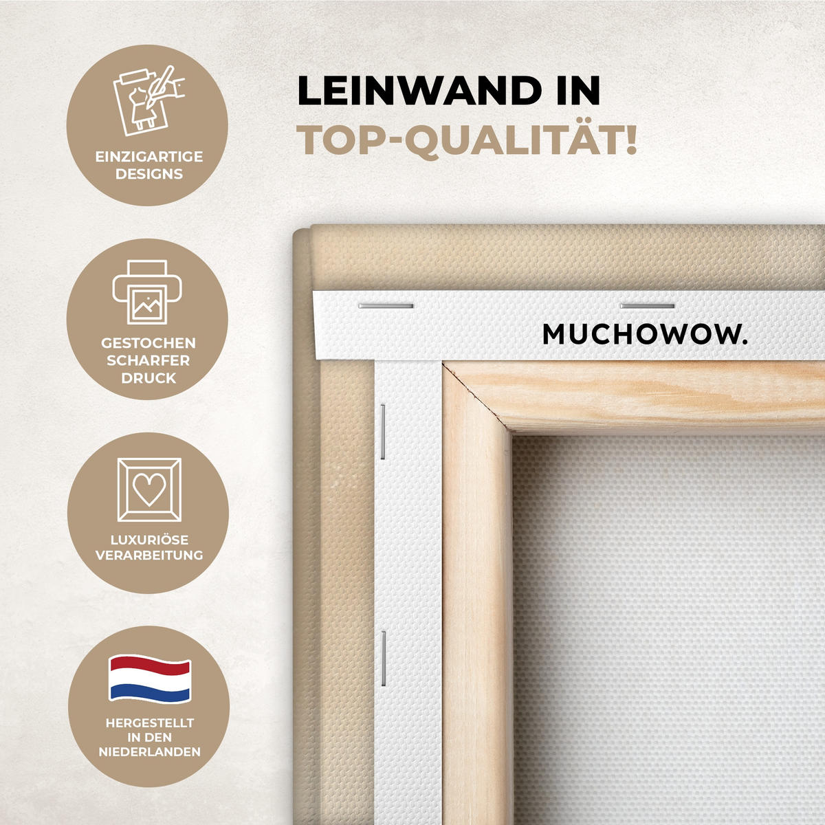 LEINWANDBILD 3er Set Landschaft - Japandi - Beige - Vögel 120x80 cm - Beige, Textil (120/80cm) - MuchoWow