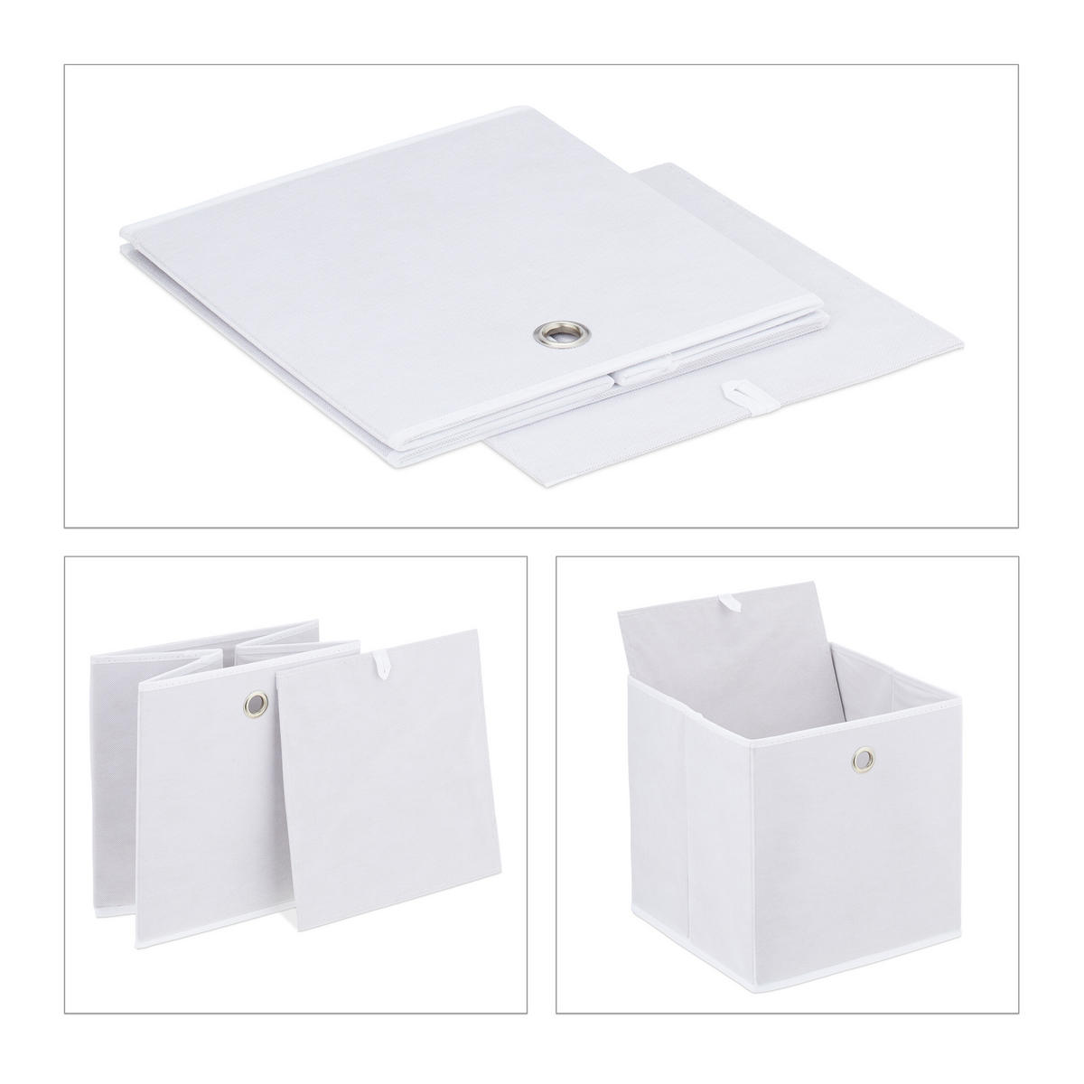 4XÚLOŽNÝ box - biela, kov/textil (30/30/30cm) - Relaxdays