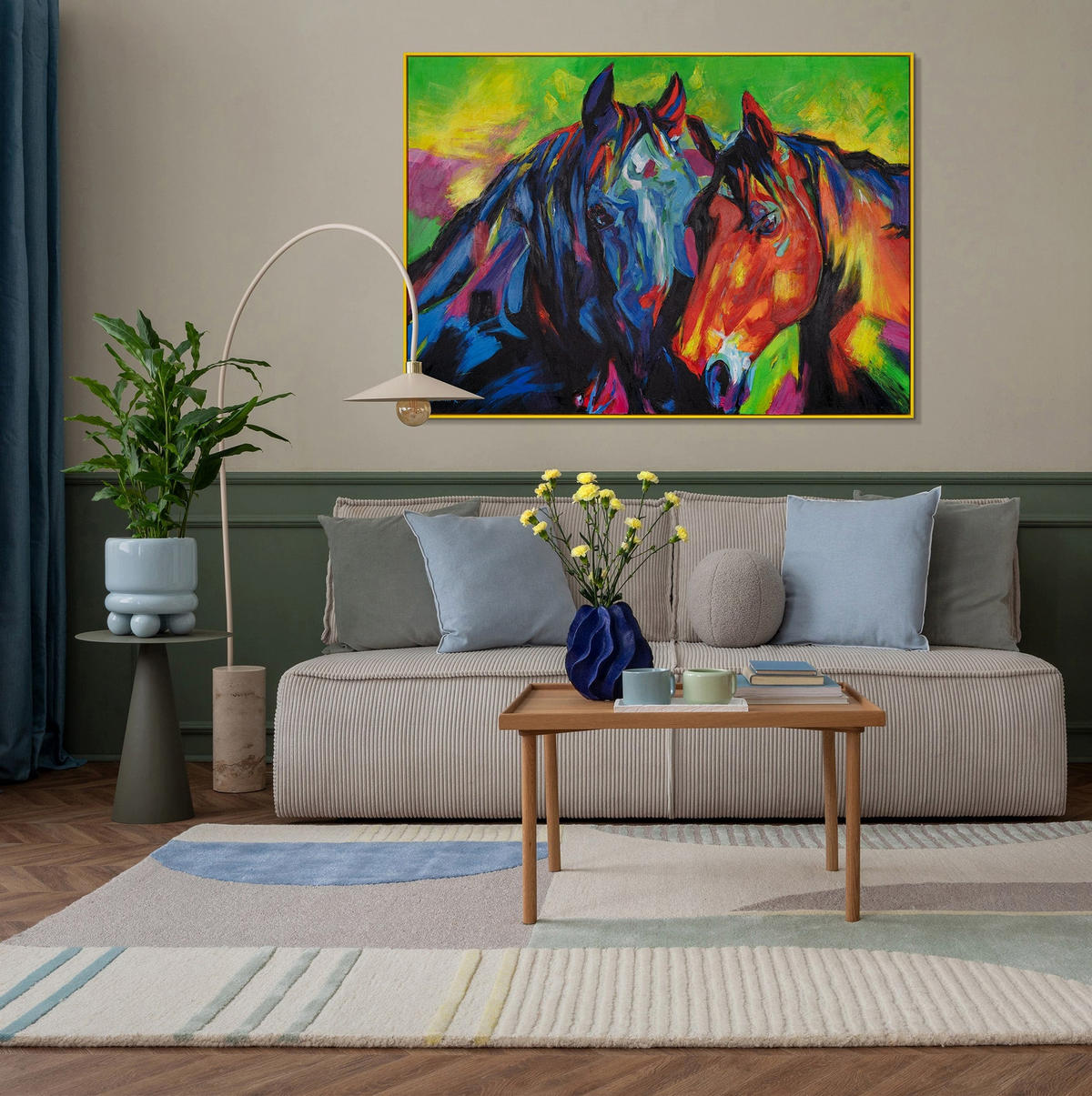 GEMÄLDE Vielfarbige Mähnen Schattenfugenrahmen Gelb 120x80 cm - Gelb, Holz (120/80cm) - YS-art gallery