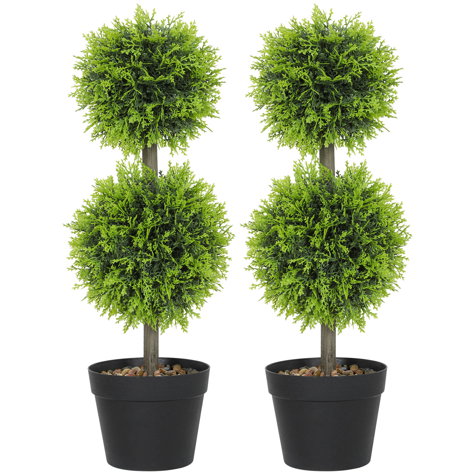KUNSTPFLANZE 2er-Set DE-16644 Doppelkugeln, 60 cm, 213 Blätter Grün - Grün, Kunststoff (60cm) - ComfortXL